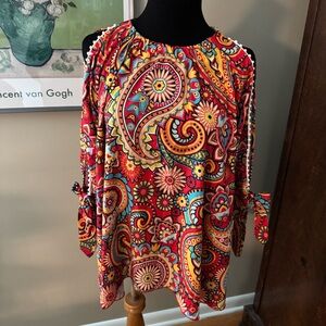 Paisley Print Cold Shoulder Blouse - Multicolor